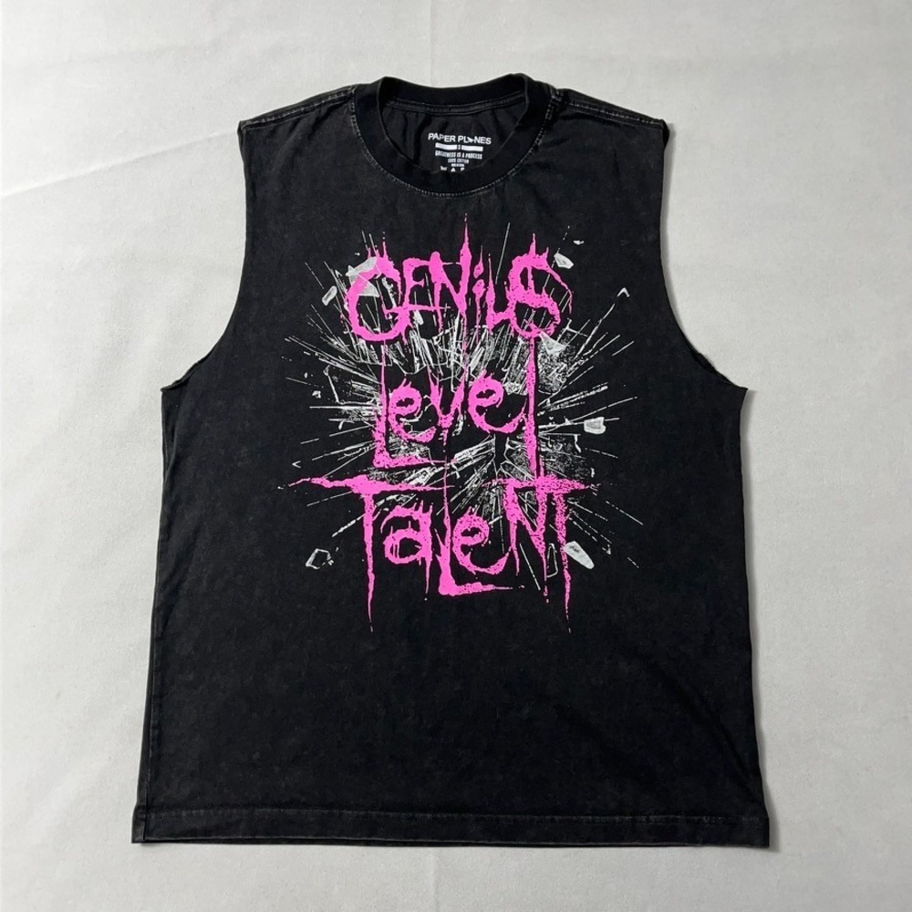 Paper Planes Genius Tank T Shirt Men Small Black Graphic Print